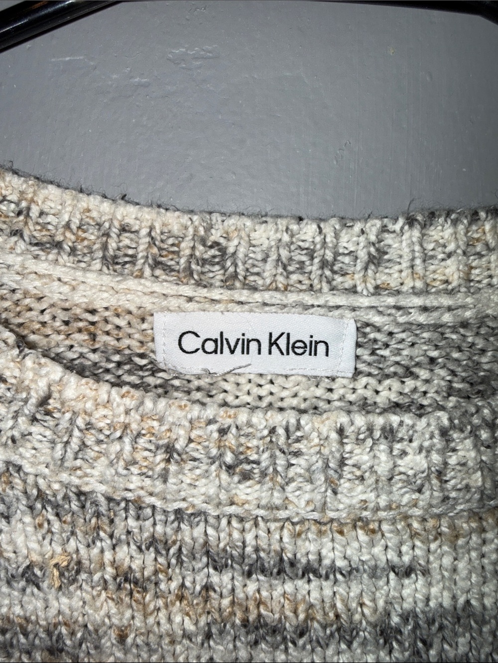 Calvin Klein Marled Fringe Crewneck Sweater - Cream & Gray - Picture 2 of 3